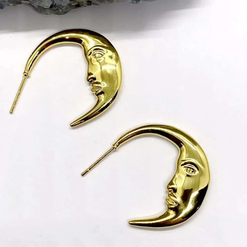 NEW Crescent Moon Face Statement Earrings - Picture 13 of 15